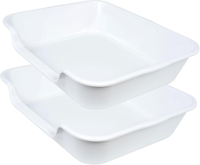 2 Pack of Extra Large Cat Litter Box (ABS Material), Low Entry Senior Litter Pen for Geriatric Kitty Big Cats, Jumbo Pet Safe Litter Boxes Tray for Indoor Pets Potty (White, 24" L x 20" W)-Mewly Pet