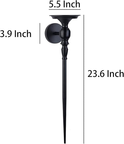 Wall Sconce Candle Holder Set of 2, Large Black Scepter Design Metal Wall Candle Holder, Home Wall Decoration for Living Room, Bathroom, Dining Room