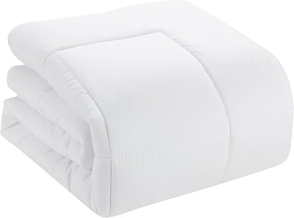 Sweet Home Collection 5 Piece Comforter Set Bag Solid Color All Season Soft Down Alternative Blanket & Luxurious Microfiber Bed Sheets, White, Twin XL