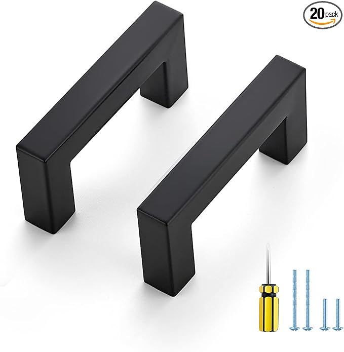 Ravinte 20 Pack Black Cabinet Pulls 2-1/2 Inch Square Kitchen Cabinet Handles Matte Black Kitchen Hardware for Drawer Pulls Drawer Handles Come with Screwdriver