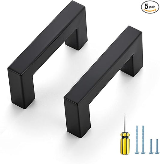 Ravinte 5 Pack Squre Cabinet Pulls 2-1/2 Inch Black Kitchen Cabinet Handles Matte Black Kitchen Hardware for Cabinet Black Drawer Pulls Black Square Cabinet Pulls Drawer Handles Come with Screwdriver