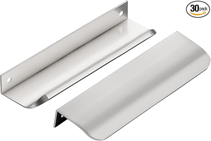Ravinte Hardware 30 Pack Silver Cabinet Handles, 5.9 Inch (150mm) Finger Edge Pulls, 5 Inch Hole Center, Finger Pulls for Cabinets