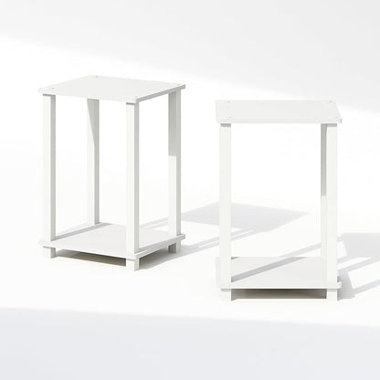 Furinno Simplistic Night Stand Set of 2, 2-Tier Small Nightstand with Open Shelf, Toolless Bedside Table, End Table, Side Table, for Bedroom, Living Room, White