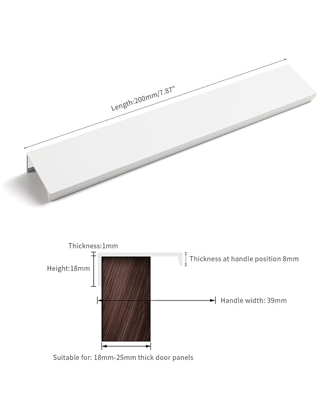 5 Pack 8 inch self Adhesive Cabinet pulls Adhesive Cabinet Handles Drawer pulls Warm White Stick on Finger pulls Concealed Finger pulls for cabinets Seam Handles Edge Flat
