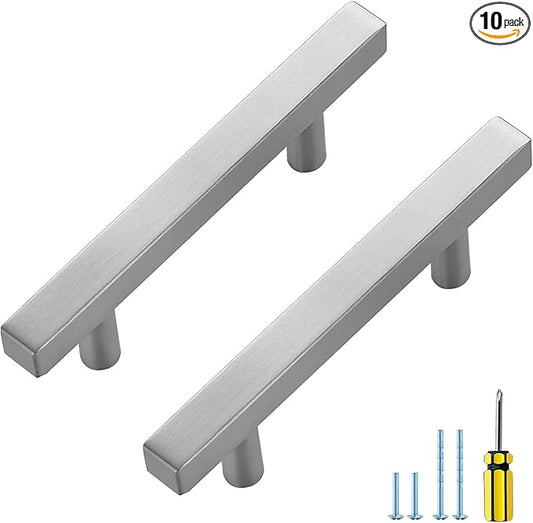 Ravinte 10 Pack Cabinet Handles 3 Inch Brushed Nickel Cabinet Pulls Square Hardware for Kitchen Cabinets - 5 Inch Total Length