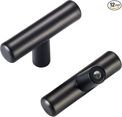 HBL' 12 Pack | Black Cabinet Knobs T Bar Cabinet Pulls, Ideal for Kitchen Cabinet Door,Drawer,Cupboard and Wardrobe, Overall Length 2in.