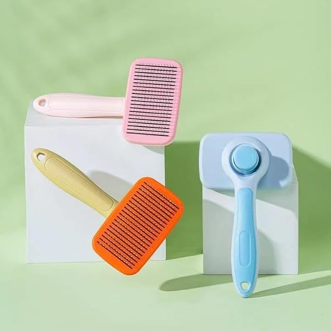 Self‑Cleaning Pet Grooming Brush for Dogs & Cats – One‑Click Fur Release, Soft Rounded Bristles Massage, Ergonomic Non‑Slip TPR Handle, Safe Deshedding Tool for All Hair Types-Mewly Pet