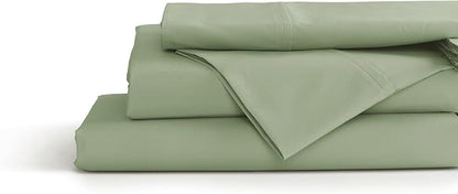 Linen Home 100% Cotton Percale Sheets Twin XL Size, Sage, Deep Pocket, 3 Pieces Set - 1 Flat, 1 Deep Pocket Fitted Sheet and 1 Pillowcase, Crisp Cool and Strong Bed Linen