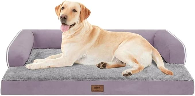 Large Dog Bed Orthopedic Washable, Orthopedic Dog Beds with Egg Foam Support, Removable, Machine Washable Plush Cover and Non-Slip Bottom for XXLarge Extra Large Dogs - Purple Dogs Bed-Mewly Pet