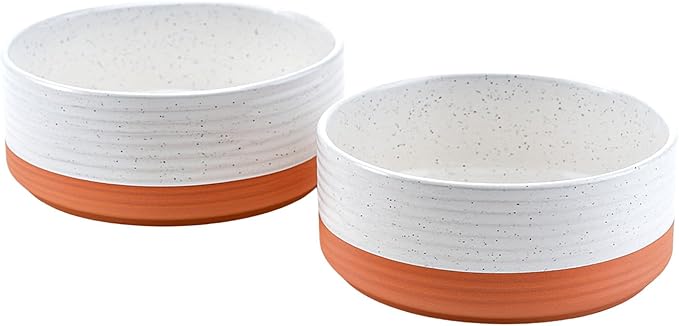 SPUNKYJUNKY Ceramic Dog Bowls 2 Pack, 8.3'' Dog Food Water Double Feeding Bowls Non-Slip for Large Sized Breed Microwave Dishwasher Safe - 60 OZ, 2pcs, Pattern White-Mewly Pet