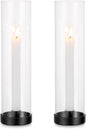 Romadedi Candlestick Candle Holders Hurricane Glass - 12 Inch Clear Black Taper Candle Holders for Table Centerpiece Wedding Party Birthday Christmas Decor Home Decorations, Set of 2