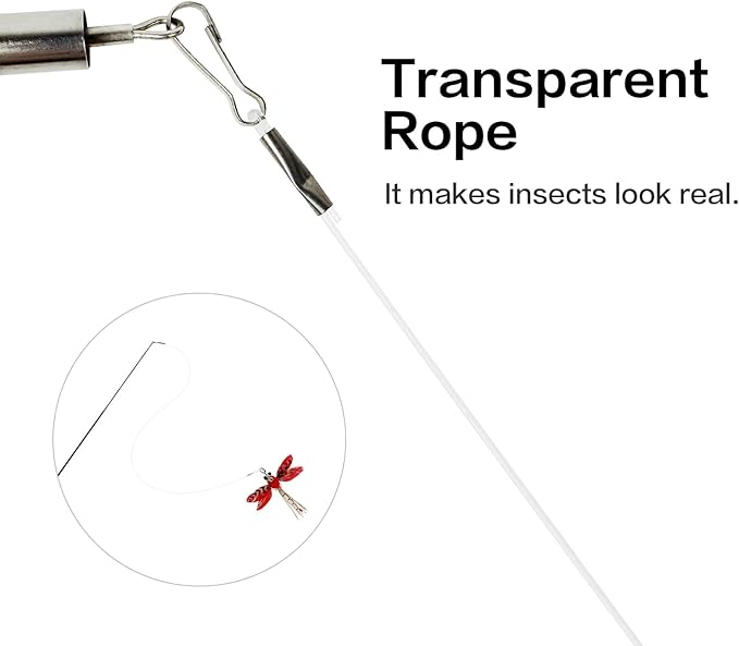 TTcat Cat Feather Wand Toys,Retractable Wand Toy with 3 Simulation Insects Refills, Transparent Carbon Wire,Interactive Cat Toy Kitten Toy for Indoor Cats to Play Chase Exercis-Mewly Pet