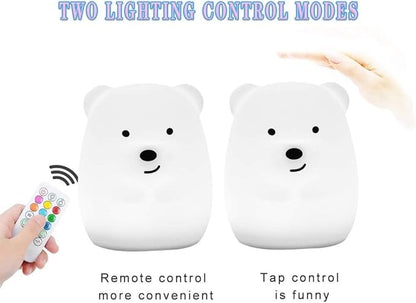 Night Light for Kids, Bedside Lamp for Children/Adults, Multicolor Light with Remote Control, Break Resistant, Eye Caring, Big Size, Adjustable Brightness & Color, Timing function - Large Bear