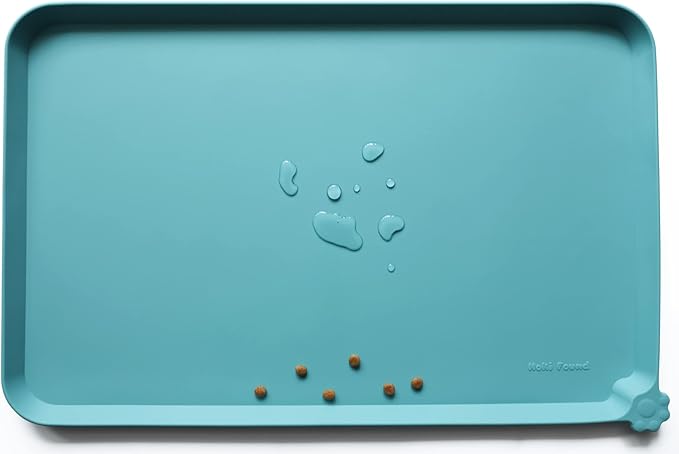 Hoki Found Large Silicone Pet Food Mats - Non Slip Bowl Placemats - Waterproof Dog Cat Food Mats For Floors - Glacier-Mewly Pet