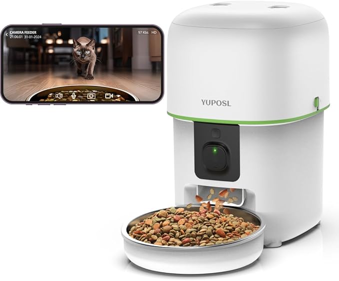 Automatic Cat Feeder with Camera - 5G WiFi Auto Cat Food Dispenser, 1080P HD Video with Night Vision, 1-15 Meals, 1-99 Portions, 2-Way Audio, Keeps Food Fresh, Timed Pet Feeder Also for Dogs-Mewly Pet