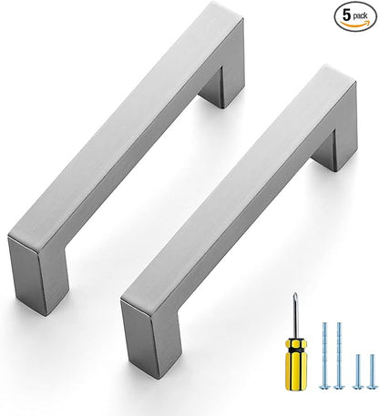 Ravinte 5 Pack Brushed Nickel Kitchen Cabinet Handles 3-1/2 Inch Cabinet Pulls Square Kitchen Hardware for Cabinet Drawer Pulls Drawer Handles Come with Screwdriver