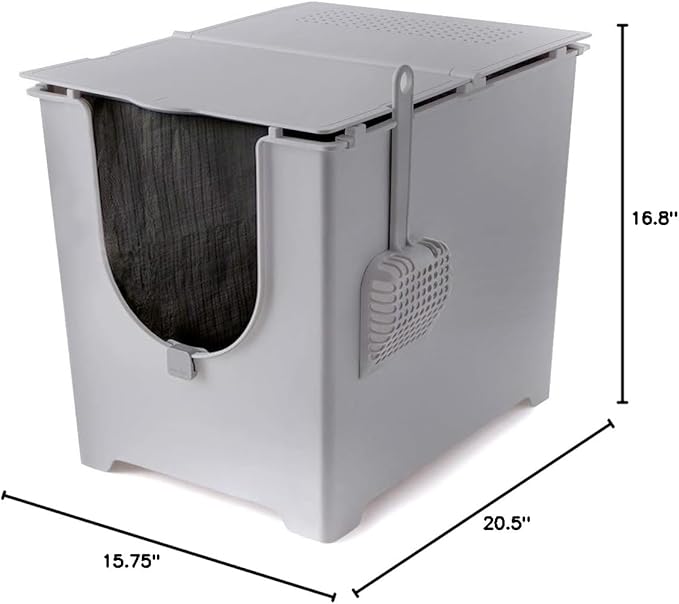 Modkat® Flip Litter Box, Front-Entry, Full Height Seamless Base, Reusable Litter Liner, Sifting Litter Scoop, 2X Bamboo Charcoal Filters-Mewly Pet