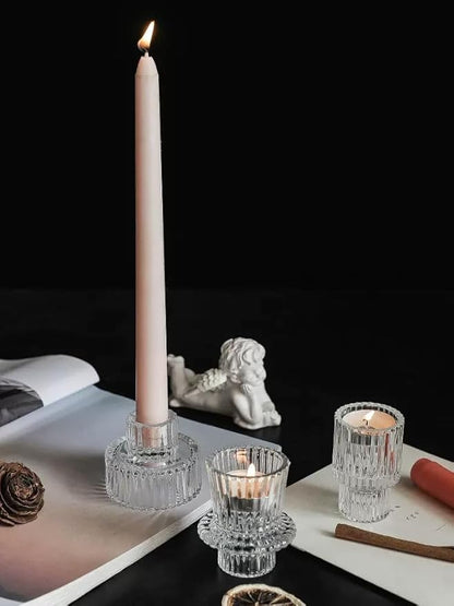 Vixdonos Glass Candlestick Holders Tealight Candle Holders for Table Centerpieces, Wedding Decor and Dinner Party (6 Pcs, Clear)