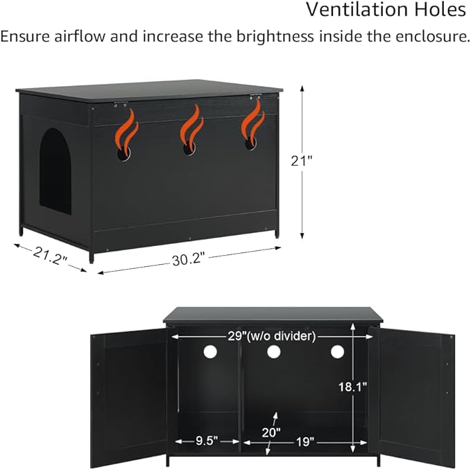 unipaws Black Top Opening Cat Litter Box Enclosure, Flip Top XL Extra Large Cat Box Furniture, Friendly to Elderly People, High Jumbo Automatic Litter Box Cover Hidden for Large Cat-Mewly Pet