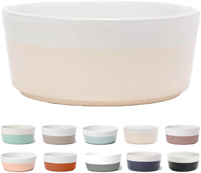 Waggo Dipper Ceramic Dog Bowl for Small and Large Breeds - Heavyweight and Durable Pet Food and Water Dish Crock, Dishwasher Safe, Modern (Large, Buttercream)-Mewly Pet