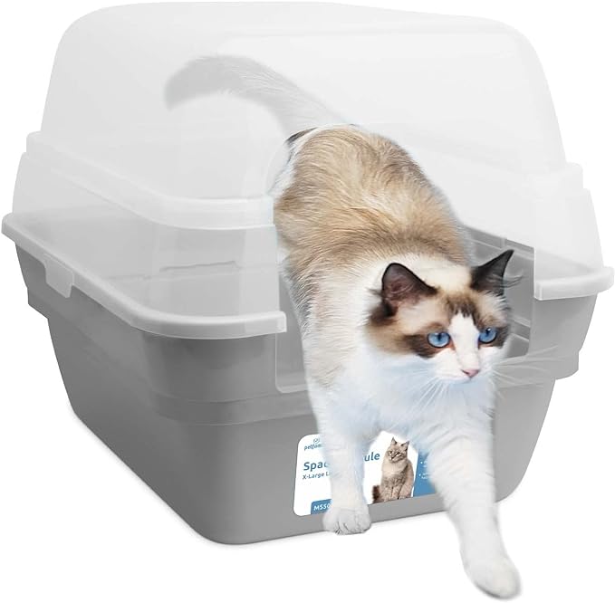Petfamily Cat Litter Box, Large Foldable Jumbo Hooded with Transparent Lid,Grey-Mewly Pet