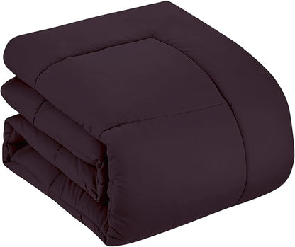 Sweet Home Collection 7 Piece Comforter Set Bag Solid Color All Season Soft Down Alternative Blanket & Luxurious Microfiber Bed Sheets, Purple, Queen