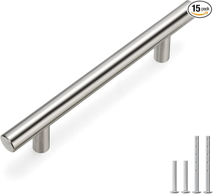 homdiy 96mm Cabinet Handles Drawer Pulls - HD201SN Cabinet Hardware Brushed Nickel Cabinet Pulls 15 Pack Modern Cupboard Handles for Kitchen Cabinets
