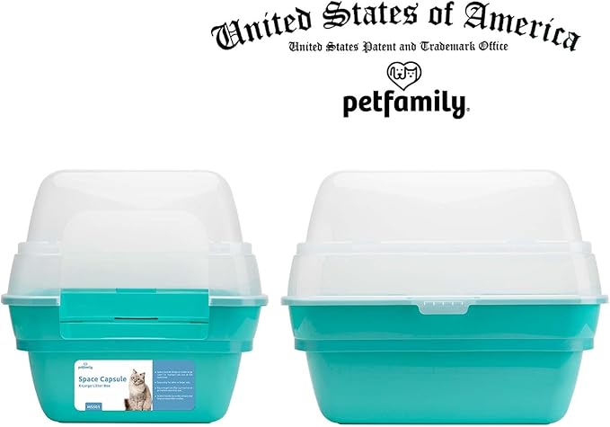 Petfamily Cat Litter Box, Large Foldable Jumbo Hooded Cat Litter Box with Transparent Lid (Teal)-Mewly Pet