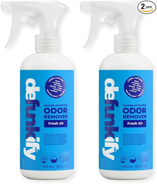 Odor Remover Spray, 16oz (2-Pack). 'Fresh Air' Essential Oil Odor Eliminator for Strong Odors on Fabric, Shoes, Activewear. 'ProvenSafe' Deodorizer for Pets, Kids & Sensitive Gear w/Ionic Silver-Mewly Pet