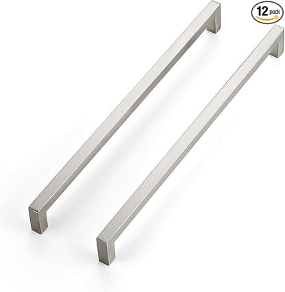 JOY DECOR 12 Pack Cabinet Handles, Brushed Nickel Cabinet Pulls, 12-3/5 Inch Kitchen Closet Handles Square Drawer Pulls Stainless Steel Drawer Hardware, 320mm Hole Centers