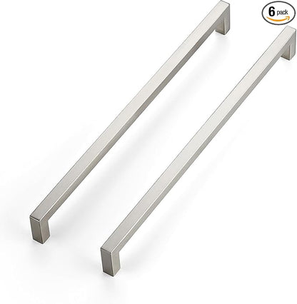 JOY DECOR 6 Pack Cabinet Handles, Brushed Nickel Cabinet Pulls, 12-3/5 Inch Kitchen Closet Handles Square Drawer Pulls Stainless Steel Drawer Hardware, 320mm Hole Centers