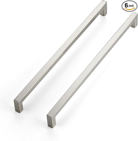 JOY DECOR 6 Pack Cabinet Handles, Brushed Nickel Cabinet Pulls, 12-3/5 Inch Kitchen Closet Handles Square Drawer Pulls Stainless Steel Drawer Hardware, 320mm Hole Centers