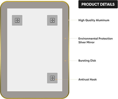 Bathroom Mirror for Wall, Rectangle Framed Wall Mounted Farmhouse Vanity Mirrors, 20x28 Inch,Gold