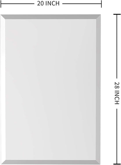 KOHROS Bathroom Mirror 20” x 28" Frameless Rectangle Bathroom Vanity Mirror w/Polished Edge Beveled Mirror for Hallway Entryway Dressing Room (Silver)