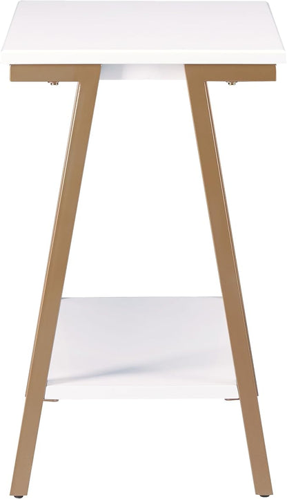 Leick Home 214312 Empiria Narrow Side Table with Shelf and Metal Frame, Wood End Table for Living Room Bedroom, White