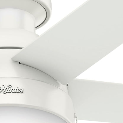 Hunter 46 inch Indoor Ceiling Fan with LED Light - White Ceiling Fan with Pull Chain, For Bedroom, Living Room, or Kitchen, Low Profile Mount, No Remote, 5 Blades - Anslee 59269, Fresh White