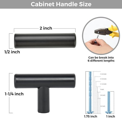 1 Pack Matte Black Cabinet Knobs - Kitchen Cabinet Knobs Black Cabinet Pulls for Kitchen Cabinet Drawer Stainless Steel Dresser Knobs for Cabinet Hardware 2in Length Single Hole T Bar
