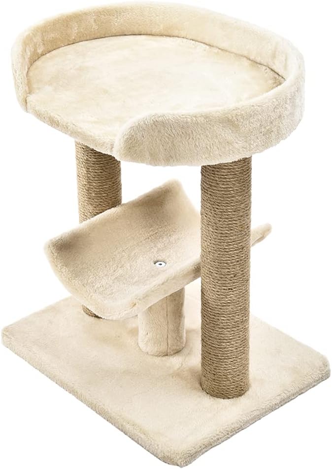 Amazon Basics Multi- Platform Cat Tree with Scratching Post for Indoor Cats up to 25lbs, 18 x 14 x 22 Inches, Beige-Mewly Pet