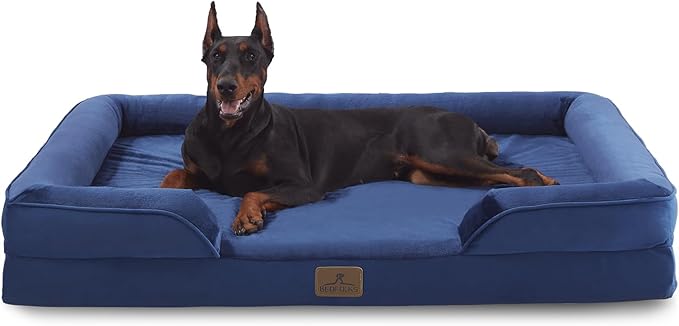 Bedfolks Orthopedic Dog Bed XXL, Waterproof Dog Sofa Bed for Giant Dogs, Egg Foam Pet Couch Bed with Removable Washable Cover and Nonslip Bottom, Navy Blue-Mewly Pet