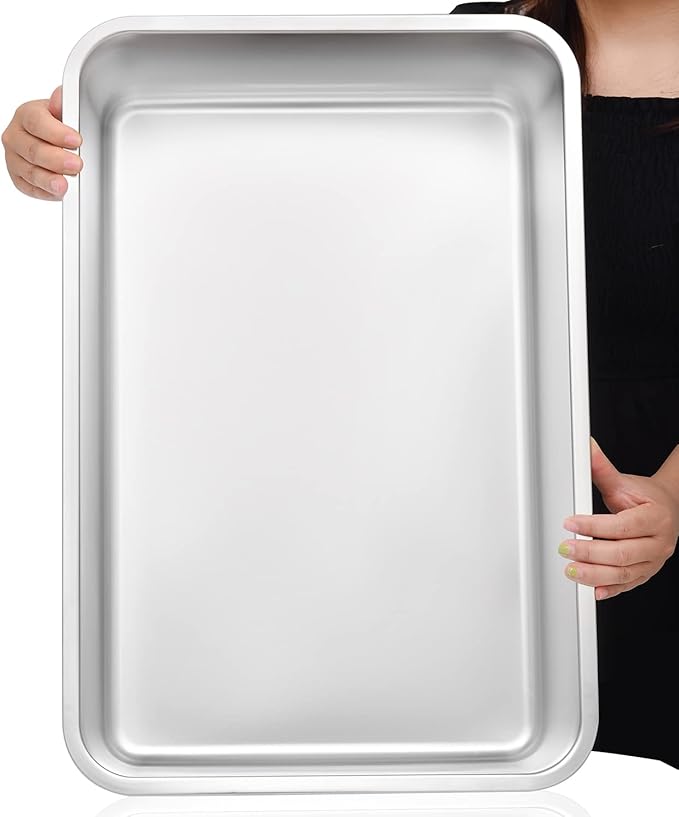 Kichwit Large Stainless Steel Cat Litter Box with High Sides, Metal Litter Pan for Big Cats, Non Stick Smooth Surface, Easy to Clean (23.4" L x 15.5" W x 7.6" H)-Mewly Pet