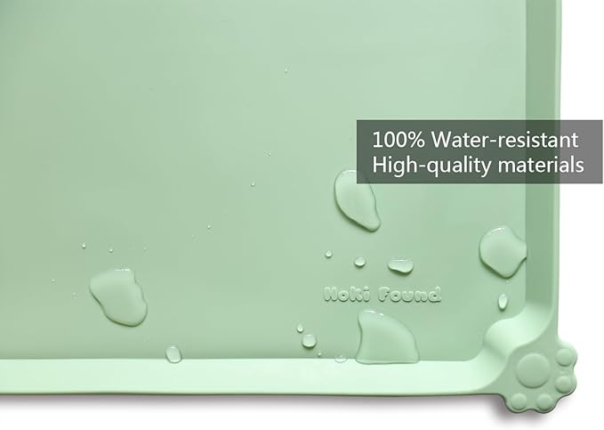 Hoki Found Large Silicone Pet Food Mats Tray - Non Slip Dog Cat Bowl Mats Placemat - Pet Feeding Mat - Waterproof Dog Cat Food Mats -Pet Water Mats for Floors - Jade-Mewly Pet
