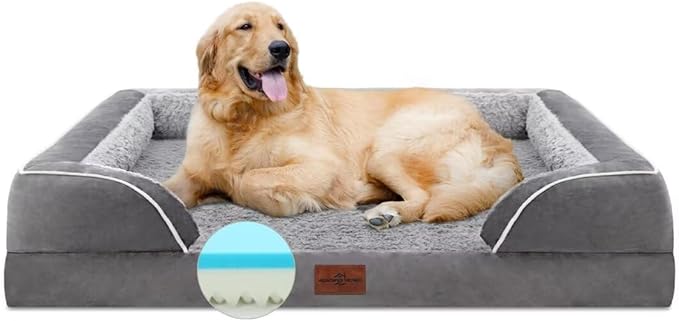 Comfort Expression Orthopedic Waterproof Dog Beds Memory Foam, XL Washable Dog Beds with Removable Cover, Large Pet Sofa Couch with Bolster(X-Large,Silver Grey)-Mewly Pet