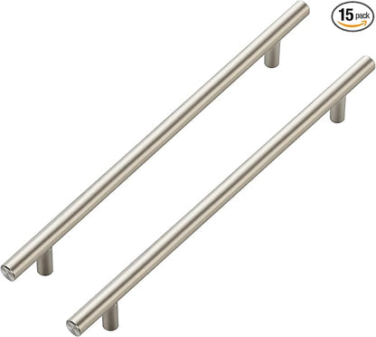 JOY DECOR 15 Pack Cabinet Handles, Brushed Nickel Cabinet Pulls, 8-3/4 in Hole Center Kitchen Cabinet Handles, Stainless Steel T Bar Handles for Dresser Drawers