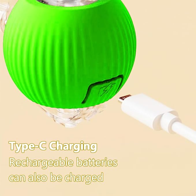 Interactive Cat Toys Ball for Indoor Cats, Self Moving Cat Toys Electric Rolling Balls, Realistic Mouse & Chase for Hunting and Exercise (Green)-Mewly Pet