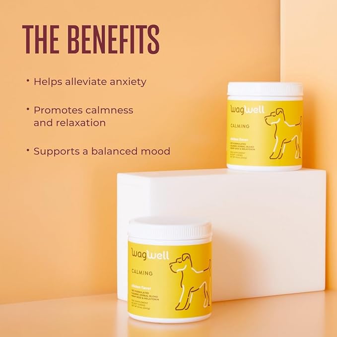 WagWell Calming Chews for Dogs – Vet-formulated Anxiety Relief for Dogs to Reduce Stressful Situations Like Travel or Fireworks – Separation Anxiety Relief for Dogs to Ease Stress & Promote Relaxation-Mewly Pet