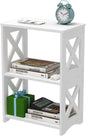 LUCKNOCK Narrow Side Table with Storage, 3-Tier Slim Nightstand for Small Spaces, White Modern End Table, Bedside Table, Bookshelf for Living Room, Bedroom, Bathroom and Office.