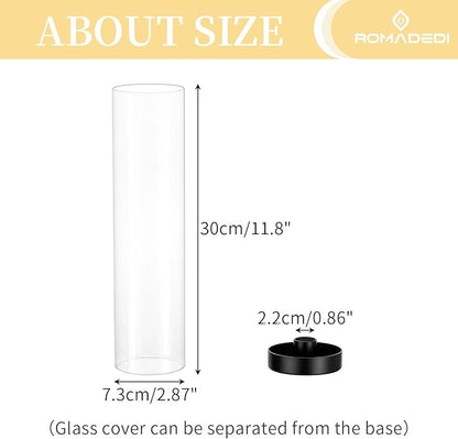 Romadedi Glass Hurricane Candle Holders Black - 12 Inch Taper Candlestick Holder Bulk Clear Glass Cylinder Table Centerpiece Wedding Decor Party Birthday Christmas Home Decorations, Set of 10