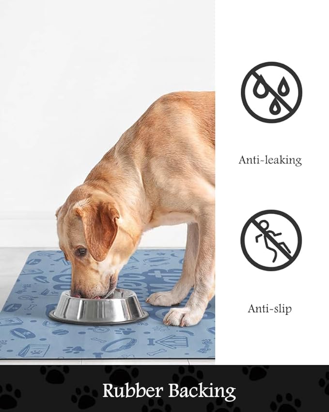 Pet Feeding Mat-Absorbent Dog Mat for Food and Water Bowl-No Stains Quick Dry Water Dispenser Mat-Dog Accessories Pet Supplies-Bowl for Messy Drinkers（Words,12"x19"-Mewly Pet