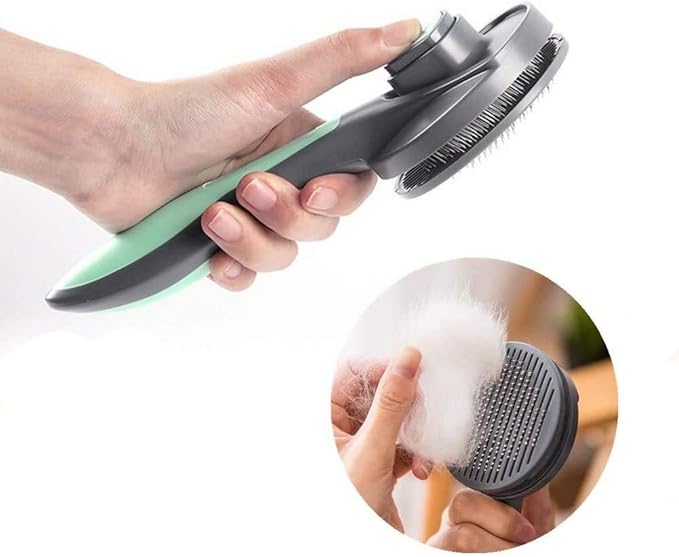 PAKEWAY Cat & Dog Grooming Brush - Self Cleaning, Release Button, Kitten & Pet Brush for Short, Medium & Long Hair (Green)-Mewly Pet
