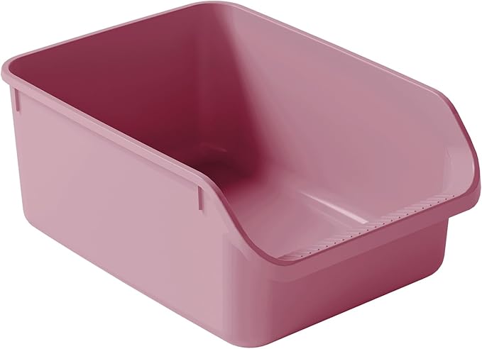 SpaceTime Large Cat Litter Box with High Sides,Cat Boxes for Indoor Cats,Cat Litter Pan for Kitty,Litter Box with Low Entry,Easy to Clean,Anti-Splashing(Pink)-Mewly Pet
